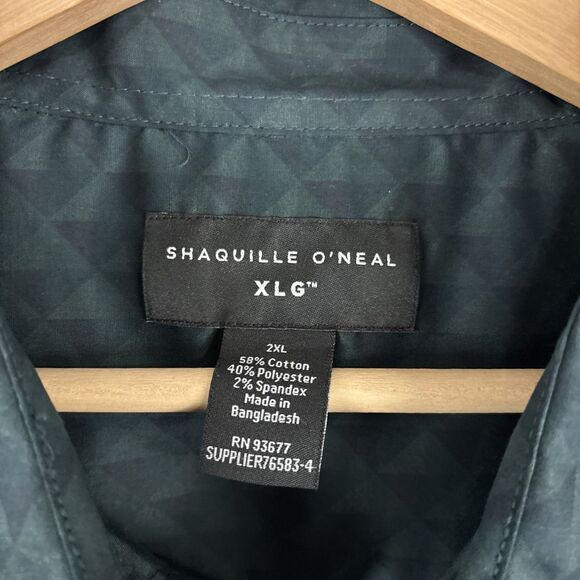Shaquille O’Neal XLG Woven Dress Shirt 2XL Green Diamond Button Up NWT - Picture 2 of 5